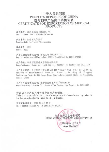 Chine Astiland Medical Aesthetics Technology Co., Ltd Certifications